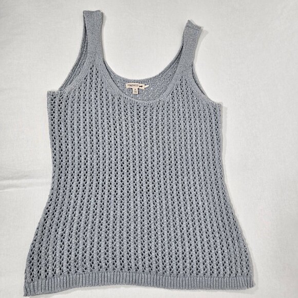 TOAD&CO Gray Recycled Denim Stretchy Crochet Semi-Sheer Tank Top Women's Size M. - Picture 5 of 17